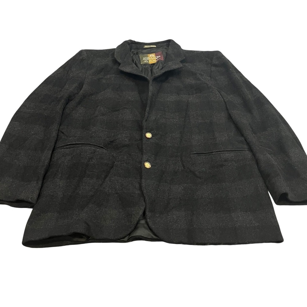 Structure Le Collezioni Blazer Mens XL Black Plaid Wool Blend Italian Fabric